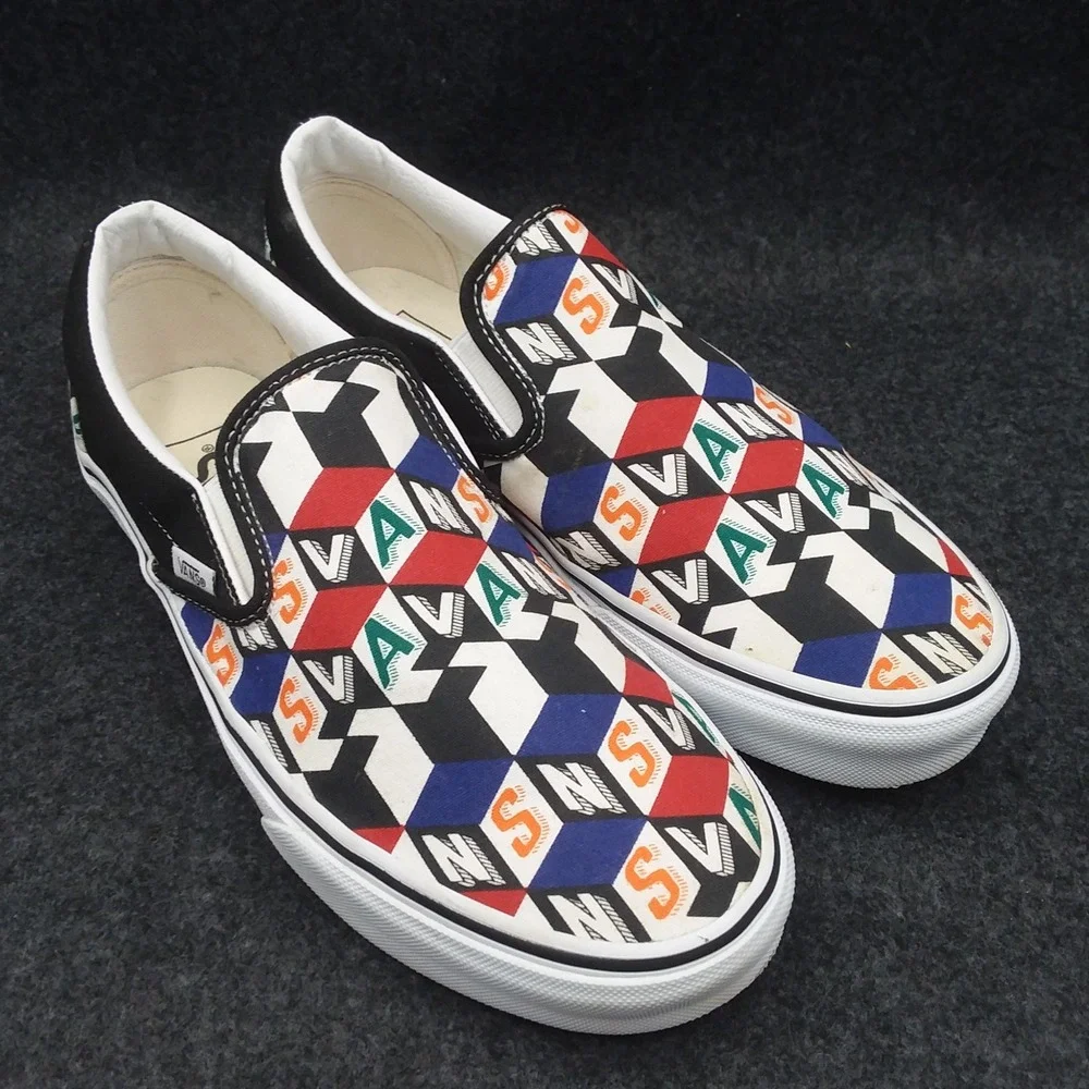 Vans Classic Slip On Checker Cube Multi True‎ White Shoes Mens 8.5 Womens 10